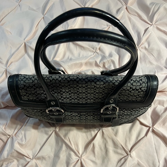 Coach black/grey Signature Soho Canvas and Leather Flap Buckle Satchel - Picture 5 of 14